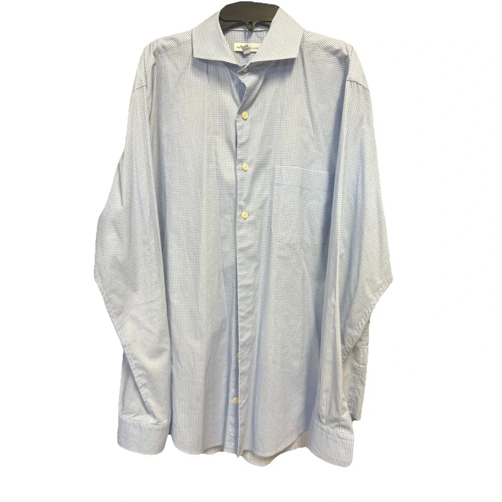 Peter Millar Men's L Blue Patterned Dress Shirt Stretch Button Up Work Golf